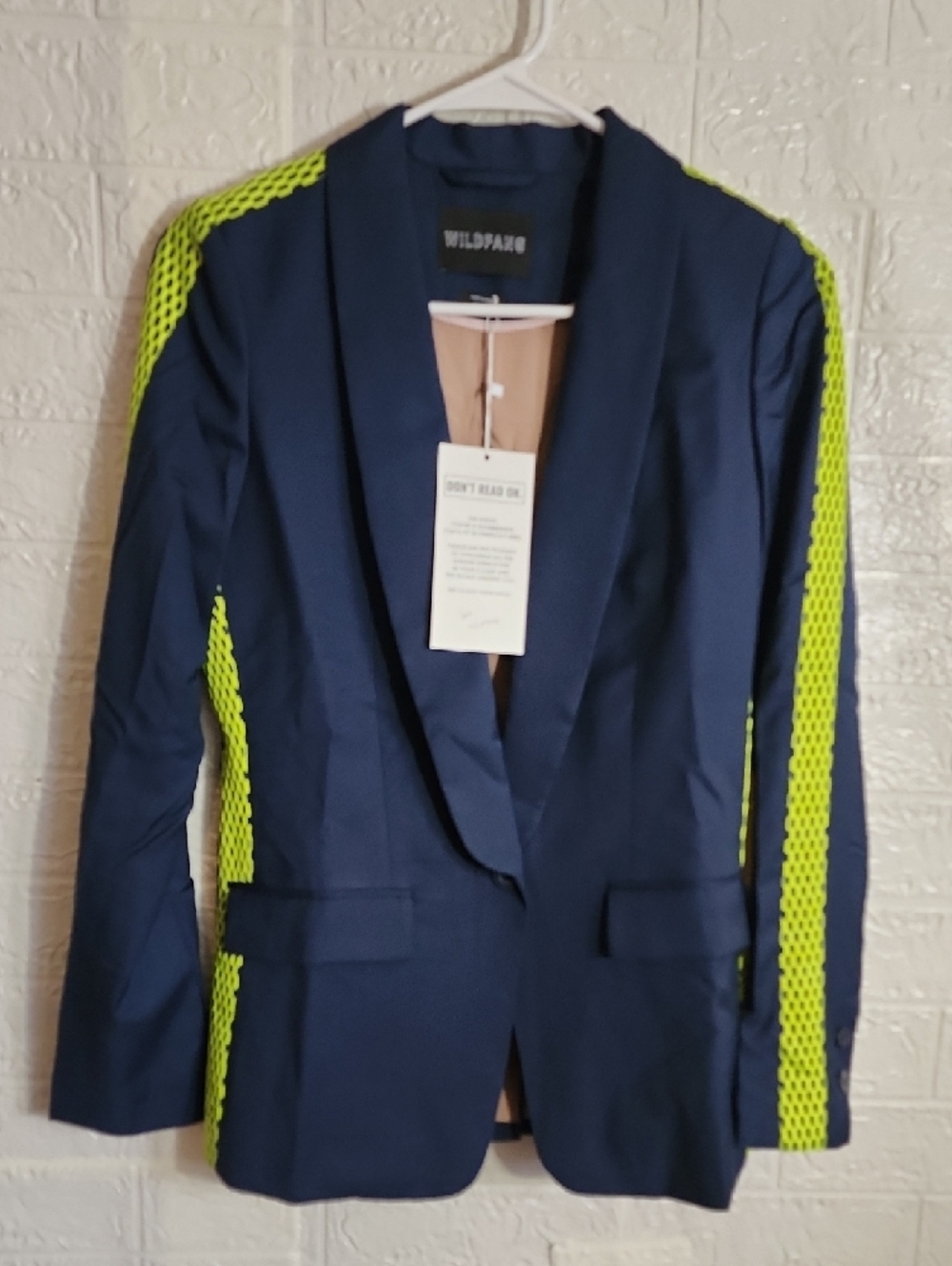 Wildfang Navy Blazer with Neon Green Stripe - Picture 3 of 7